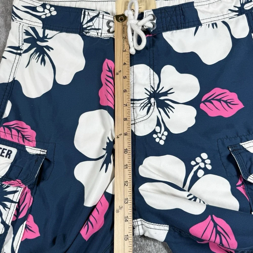 Hollister Swim Trunks Men's Large‎ Blue Floral Hawaiian Hibiscus Board Shorts